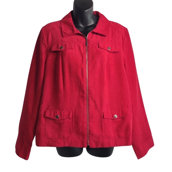 Studio Works Women's Red Faux Suede Lined ZIP Up Lined Blazer Jacket Size 16P - Picture 1 of 8